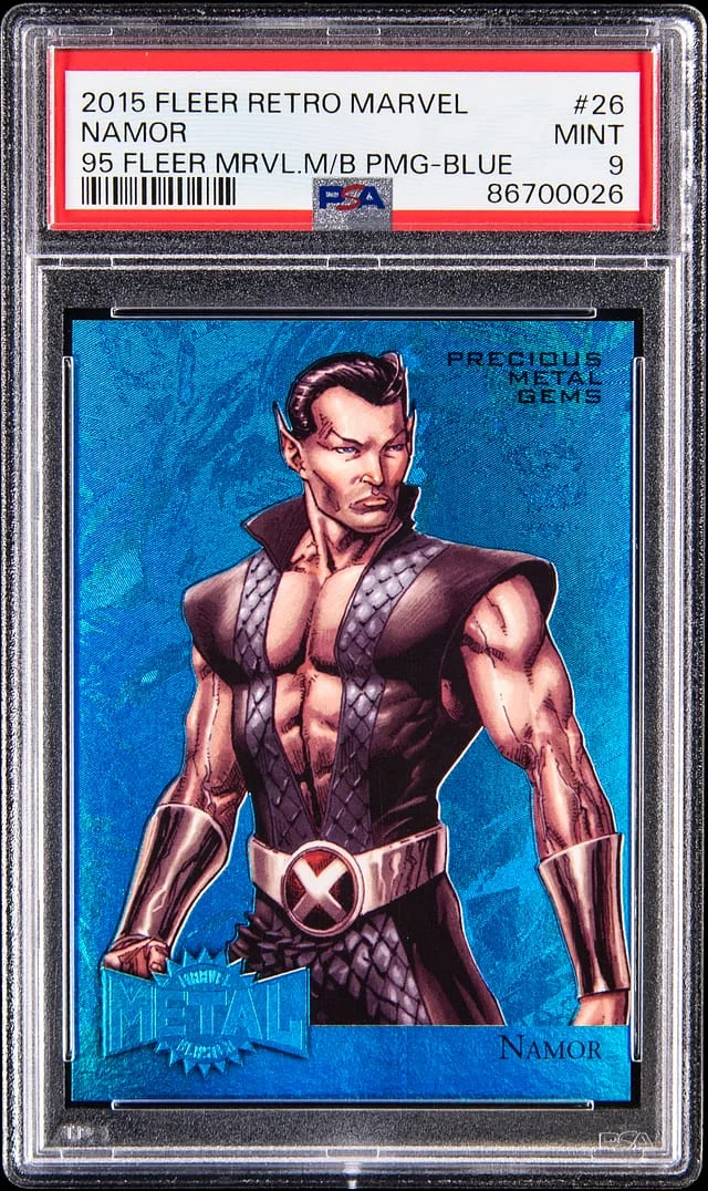 2015 Fleer Retro Namor 95 Fleer Marvel Metal Blaster Precious Metal Gems-Blue #26 card image