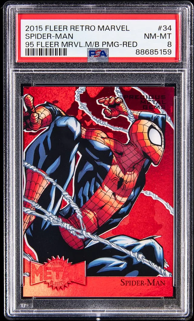 2015 Fleer Retro Spider-Man 95 Fleer Marvel Metal Blaster Precious Metal Gems (PMG) Red #34 card image