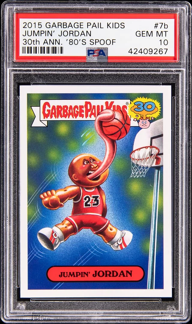 2015 Garbage Pail Kids Jumpin' Jordan 30th Anniversary 80's Spoof Sticker #7b card image