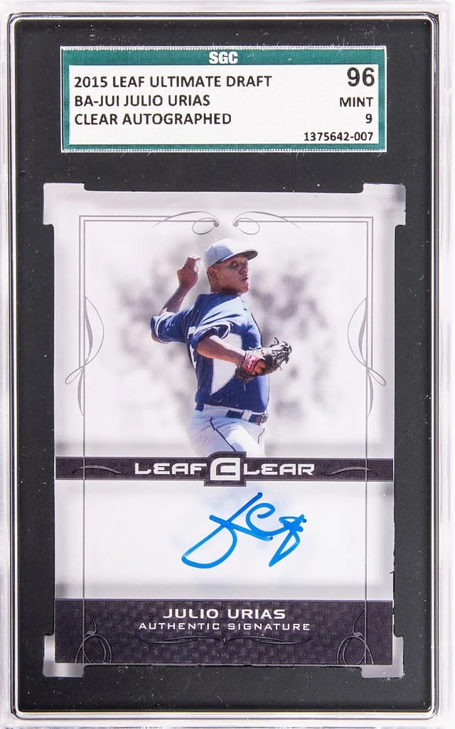 2015 Leaf Julio Urias Ultimate Draft Clear Autograph #BA-JUI card image