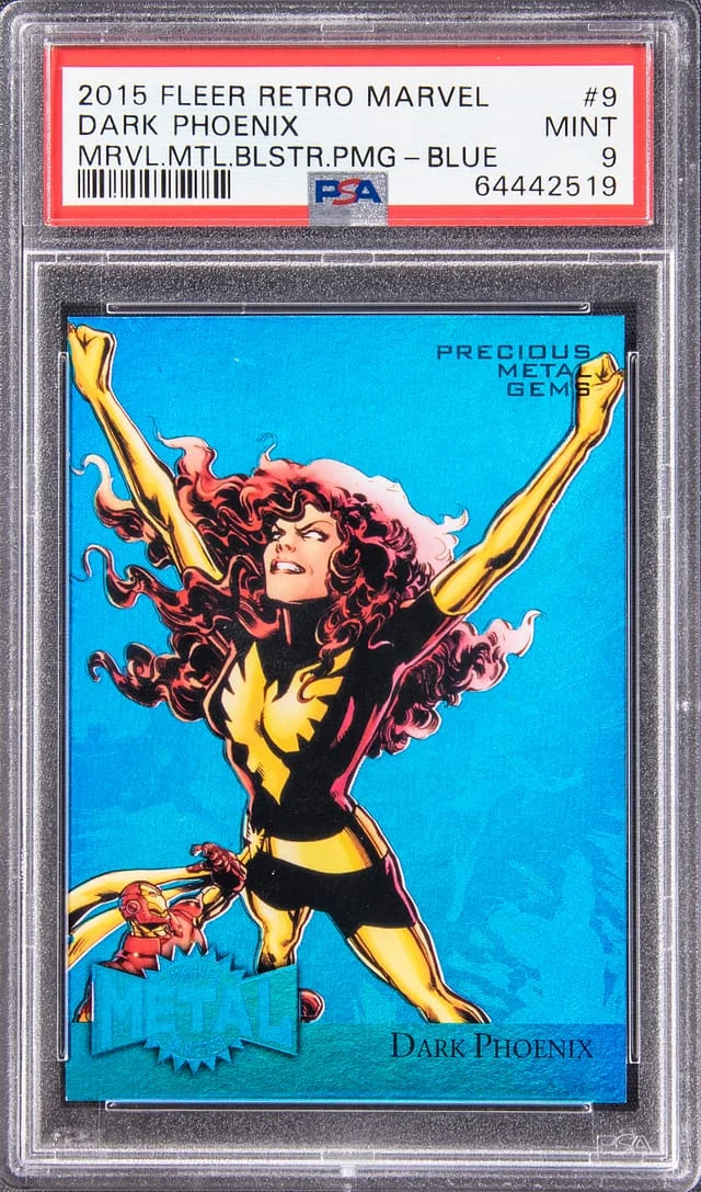 2015 Marvel Fleer Retro Marvel Metal Blaster Precious Metal Gems (PMG) Blue Dark Phoenix #9 card image
