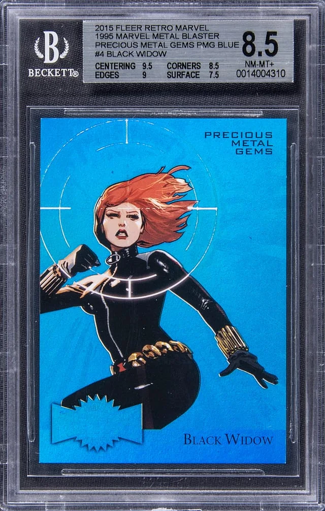 2015 Marvel Fleer Retro Precious Metal Gems Blue Black Widow #4 card image
