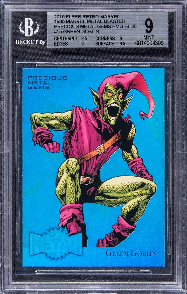 2015 Marvel Fleer Retro Precious Metal Gems Blue Green Goblin #15 card image