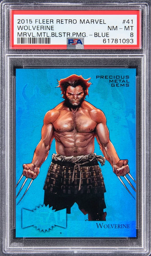 2015 Marvel Fleer Retro Precious Metal Gems Blue (PMG) Wolverine #41 card image
