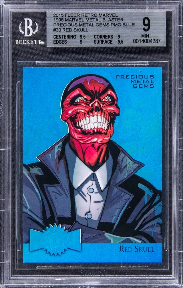 2015 Marvel Fleer Retro Precious Metal Gems Blue Red Skull #30 card image