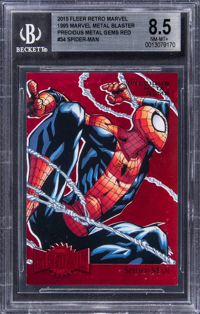 2015 Marvel Fleer Retro Precious Metal Gems Red (PMG) Spider-Man #34 card image