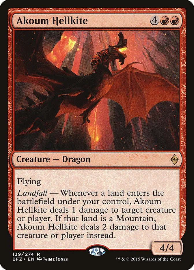 2015 Battle for Zendikar Akoum Hellkite #139 rare card image