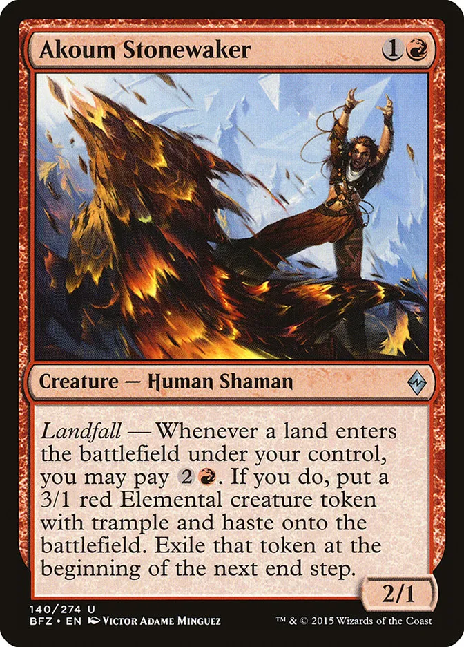 2015 Battle for Zendikar Akoum Stonewaker #140 uncommon card image
