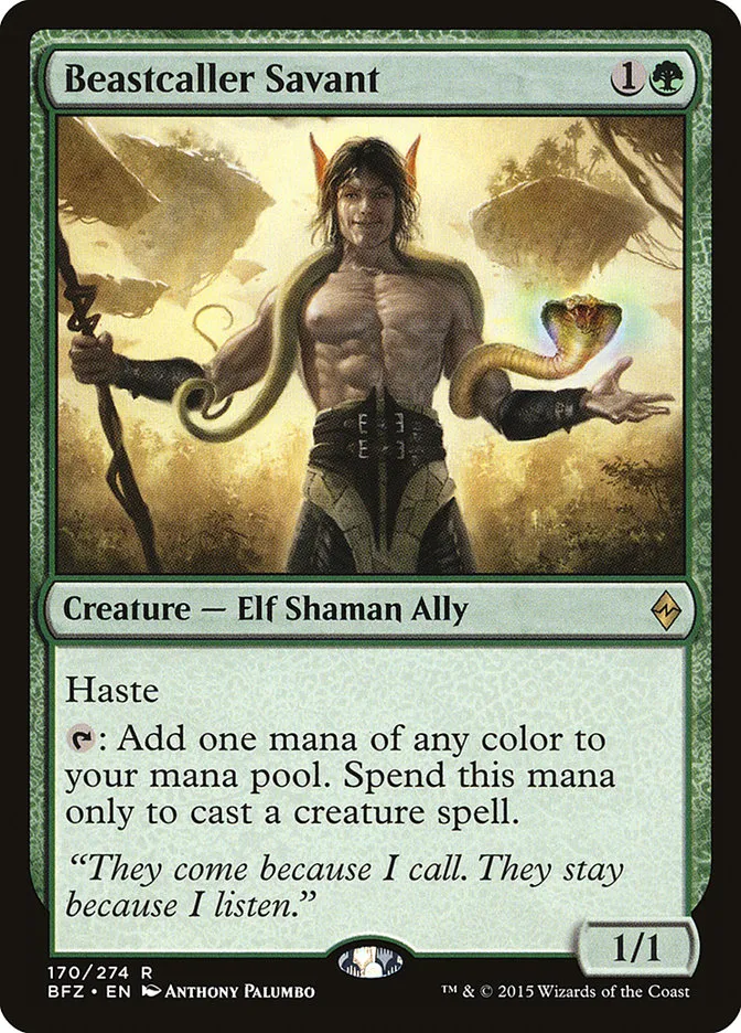 2015 Battle for Zendikar Beastcaller Savant #170 rare card image