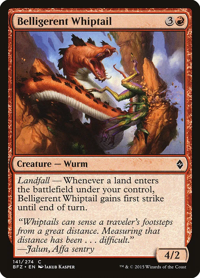 2015 Battle for Zendikar Belligerent Whiptail #141 common card image
