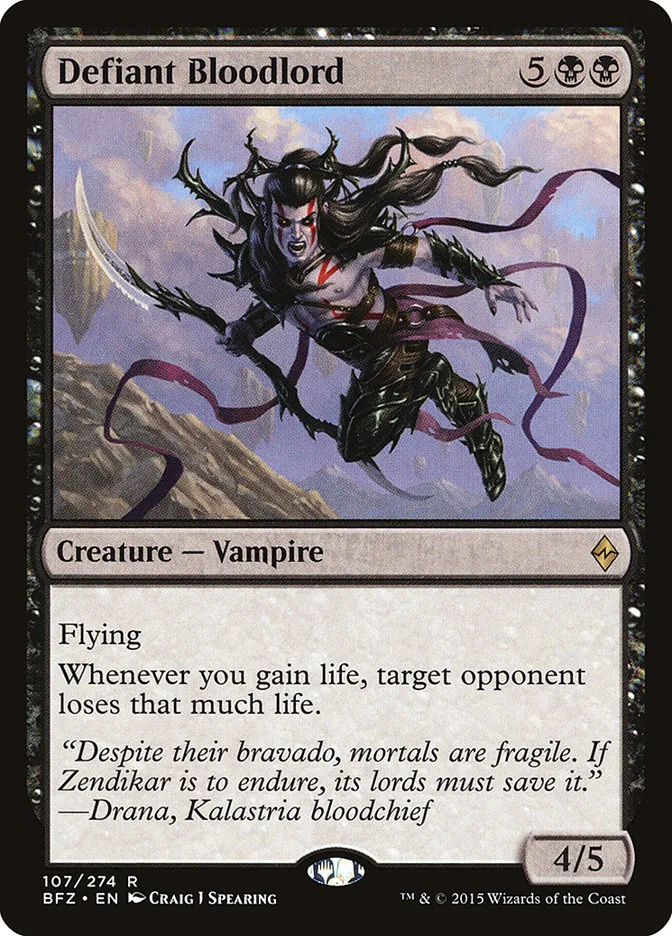 2015 Battle for Zendikar Defiant Bloodlord #107 rare card image