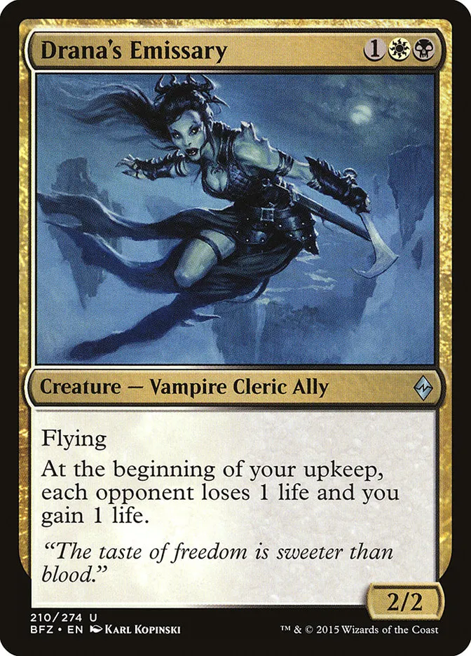 2015 Battle for Zendikar Drana's Emissary #210 uncommon card image