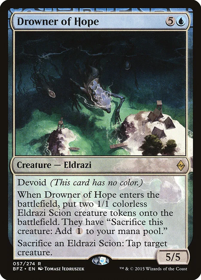 2015 Battle for Zendikar Drowner of Hope #57 rare card image