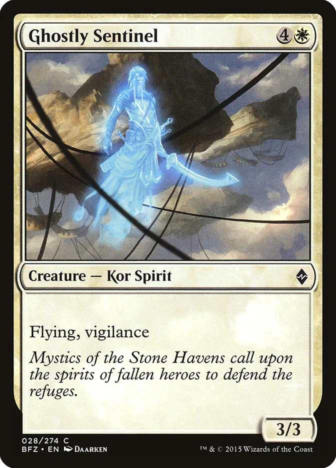 2015 Battle for Zendikar Ghostly Sentinel common #28 common card image