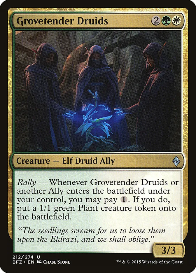 2015 Battle for Zendikar Grovetender Druids #212 uncommon card image