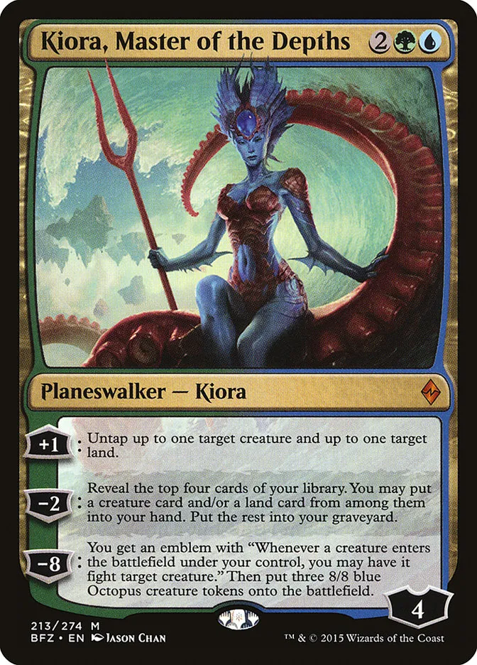 2015 Battle for Zendikar Kiora, Master of the Depths #213 mythic card image