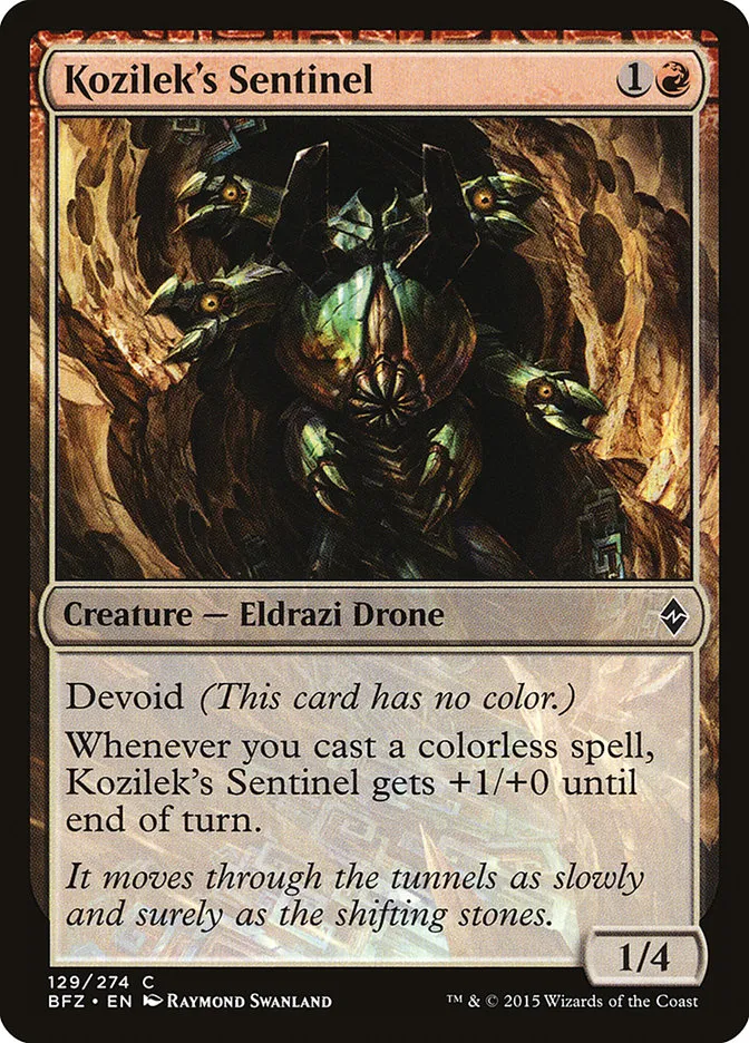 2015 Battle for Zendikar Kozilek's Sentinel #129 common card image