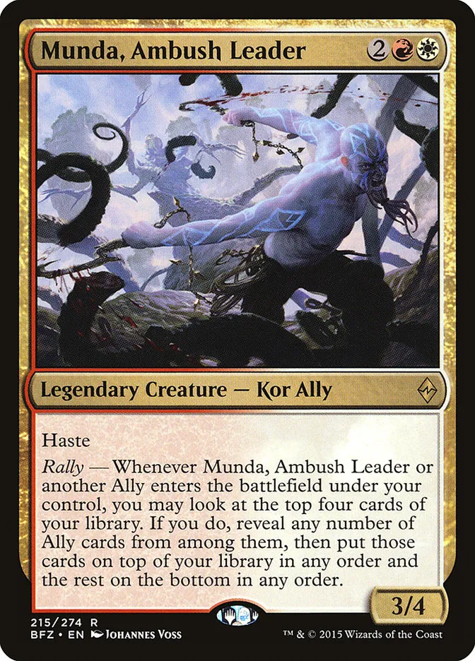 2015 Battle for Zendikar Munda, Ambush Leader #215 rare card image