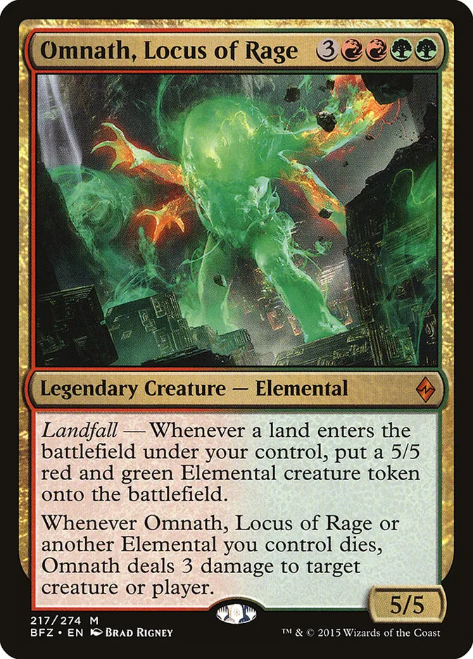 2015 Battle for Zendikar Omnath, Locus of Rage #217 mythic card image