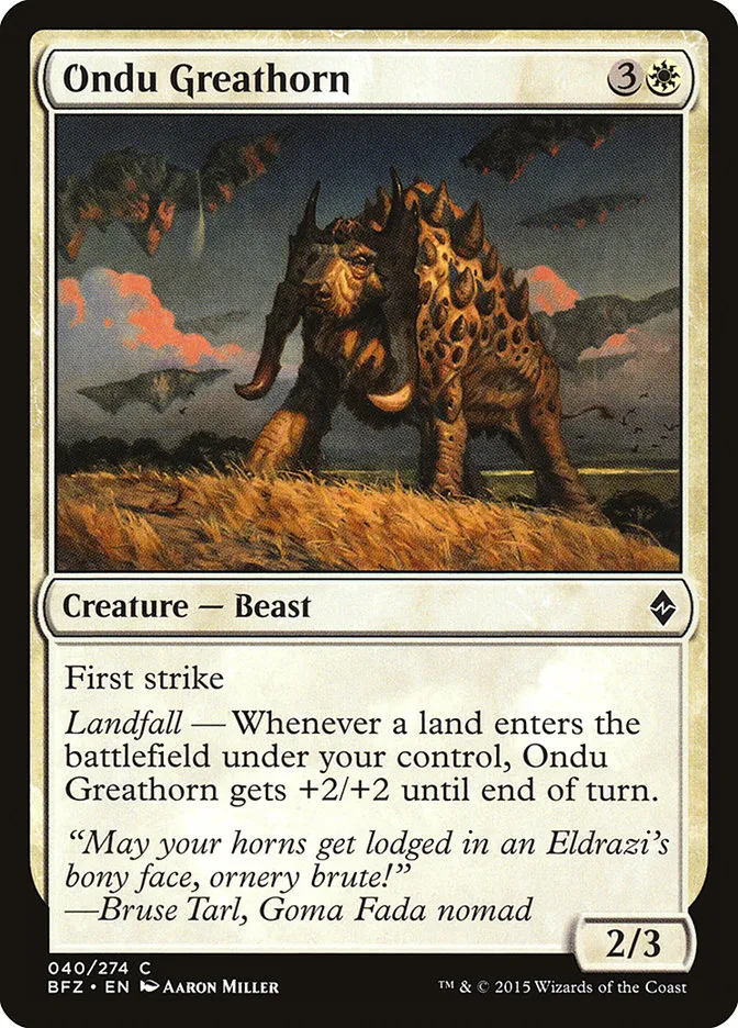 2015 Battle for Zendikar Ondu Greathorn common #40 common card image