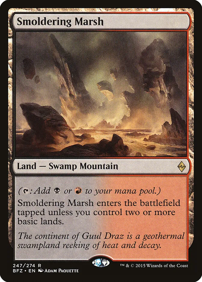 2015 Battle for Zendikar Smoldering Marsh #247 rare card image