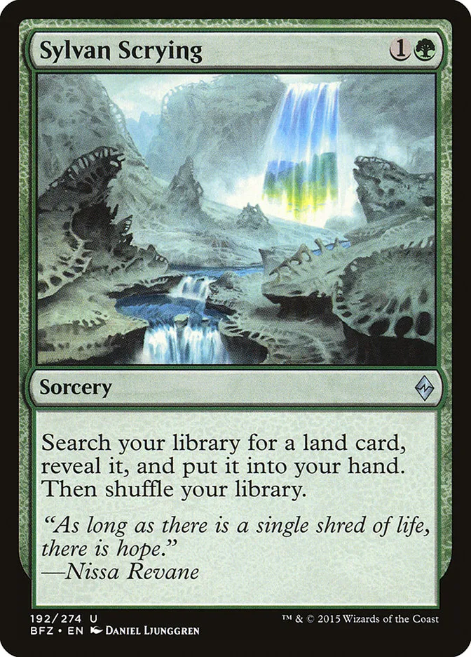 2015 Battle for Zendikar Sylvan Scrying #192 uncommon card image