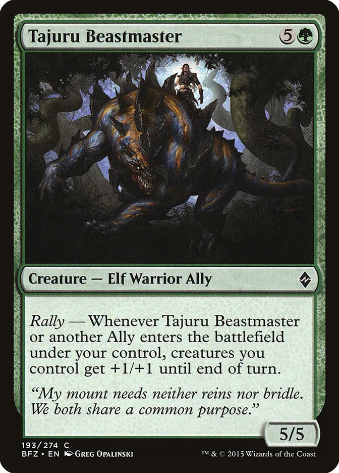 2015 Battle for Zendikar Tajuru Beastmaster #193 common card image