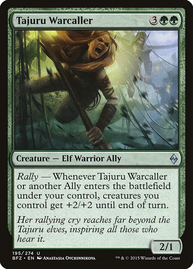 2015 Battle for Zendikar Tajuru Warcaller #195 uncommon card image
