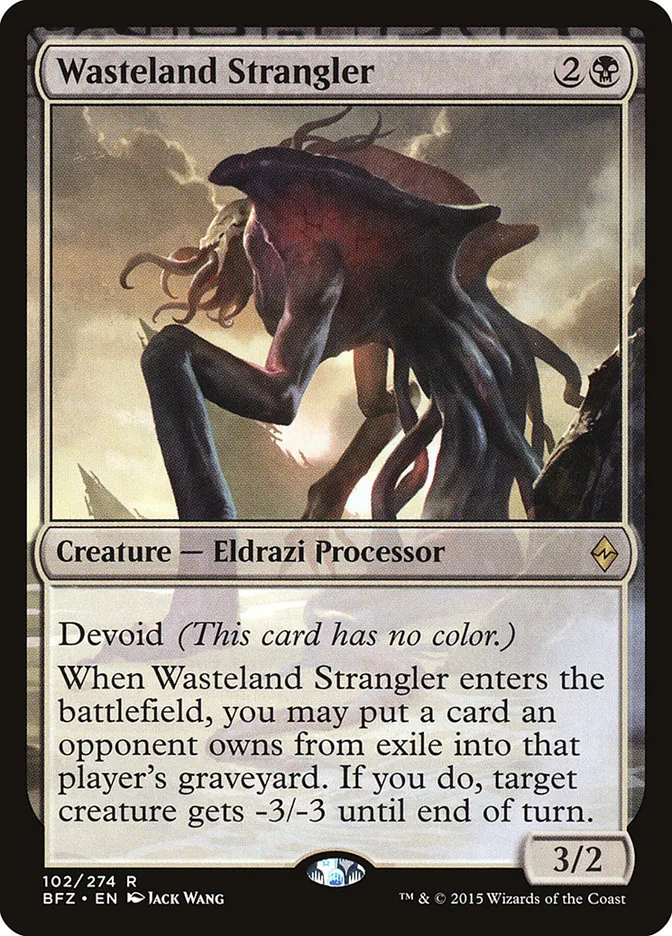 2015 Battle for Zendikar Wasteland Strangler #102 rare card image
