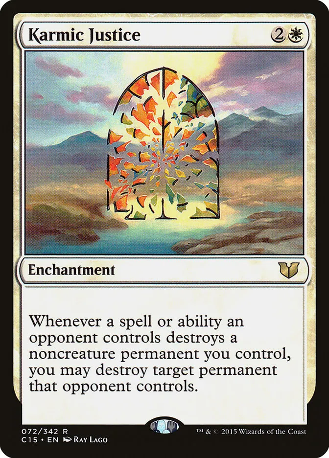 2015 Commander 2015 Karmic Justice rare #72 rare card image