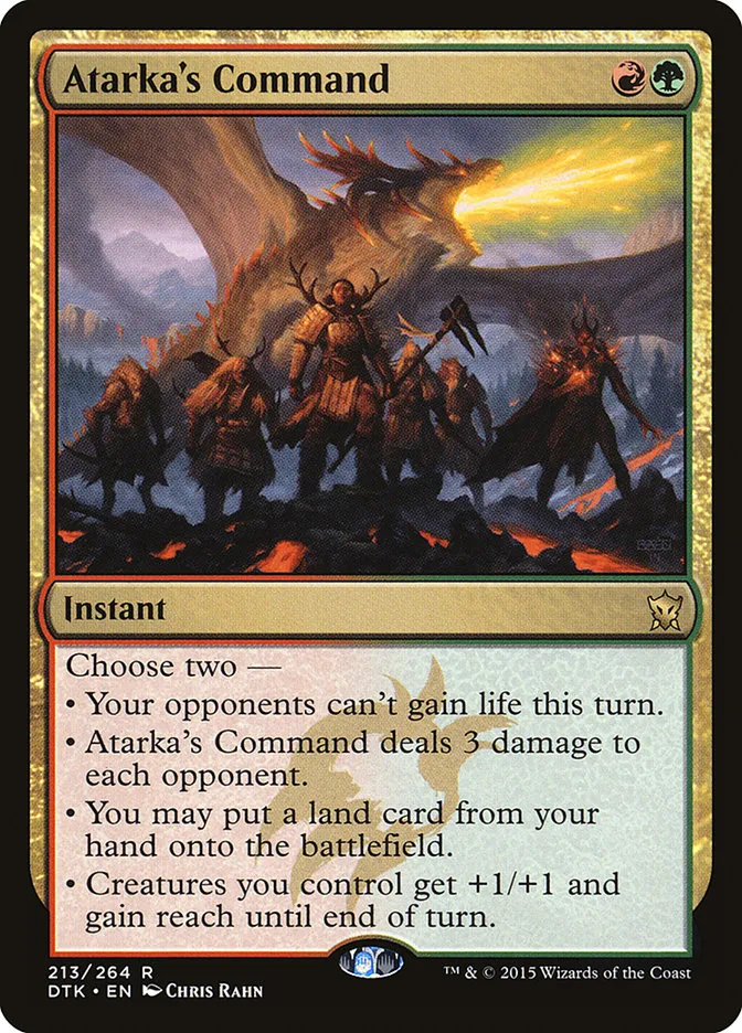 2015 Dragons of Tarkir Atarka's Command rare #213 rare card image