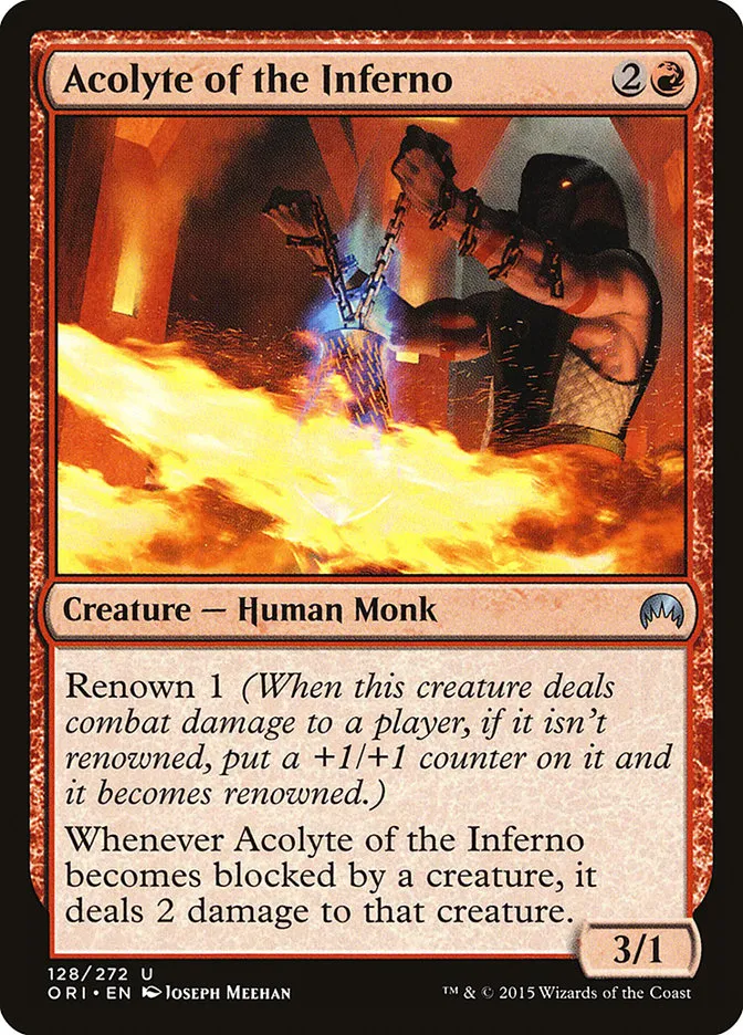 2015 Magic Origins Acolyte of the Inferno #128 uncommon card image
