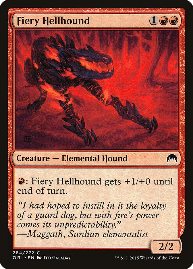 2015 Magic Origins Fiery Hellhound common #284 common card image
