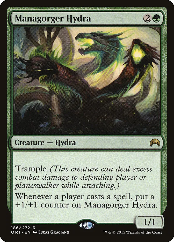 2015 Magic Origins Managorger Hydra #186 rare card image