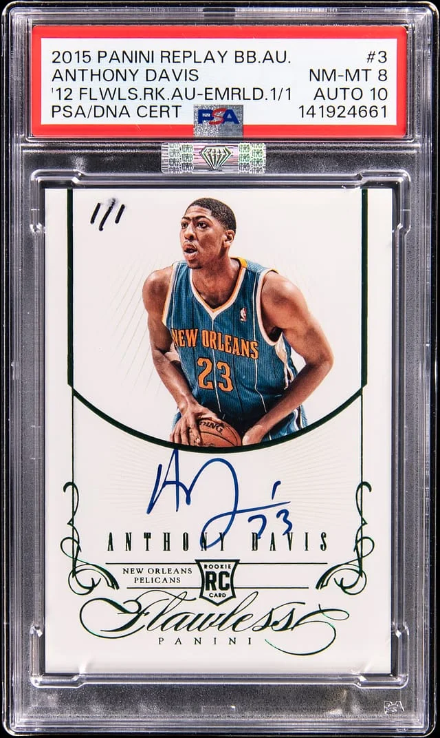 2015 Panini Anthony Davis Replay Basketball Autograph '12-'13 Flawless Autograph Emerald #3 card image