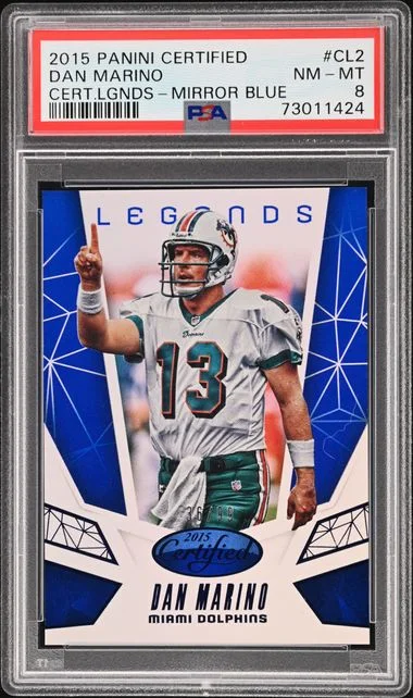2015 Panini Certified Dan Marino Legends Mirror Blue #CL2 card image