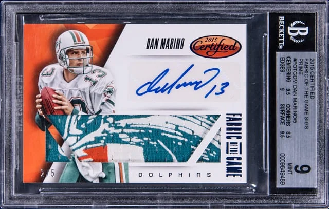 2015 Panini Certified Dan Marino Fabric of the Game Signatures Prime #FOTGDM card image