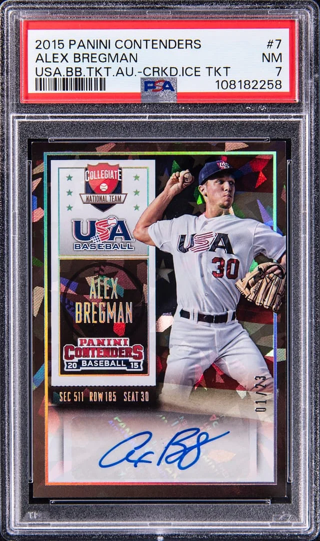 2015 Panini Contenders Alex Bregman USA Baseball Cracked Ice Autograph Ticket #7 card image