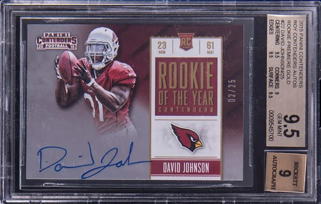 2015 Panini Contenders David Johnson of the Year Contenders Autograph Premiere Gold #ROY-DJ card image