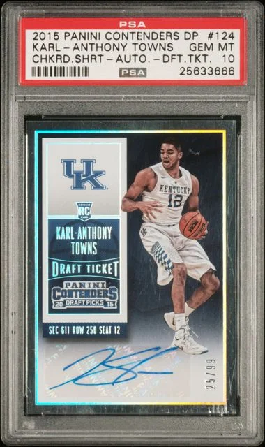 2015 Panini Contenders Draft Picks Karl-Anthony Towns Checkered Shorts-Autograph-Draft Ticket #124 card image