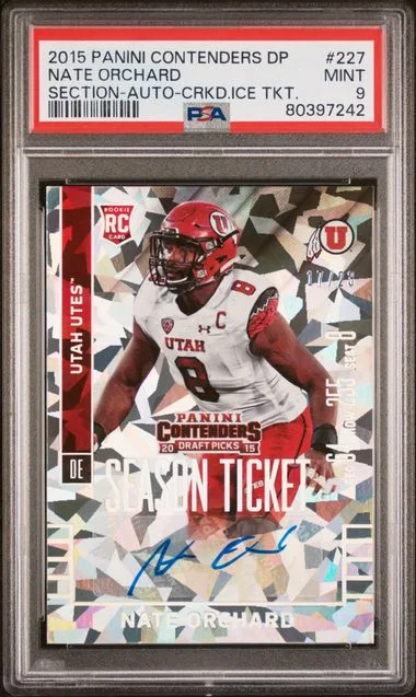 2015 Panini Contenders Draft Picks Nate Orchard Section-Autograph-Cracked Ice Ticket Season Ticket #227 card image