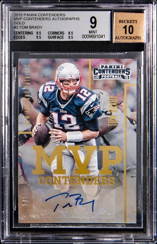 2015 Panini Contenders Tom Brady MVP Contenders Autographs Gold #MVP-TB card image