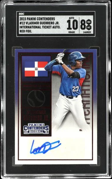 2015 Panini Contenders Vladimir Guerrero Jr. International Ticket Autographs Red Foil #12 card image