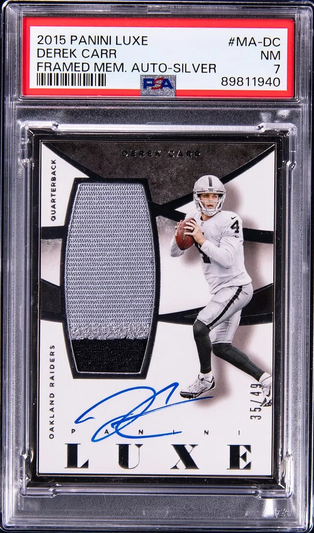 2015 Panini Derek Carr Luxe Framed Memorabilia Autograph Silver #MA-DC card image