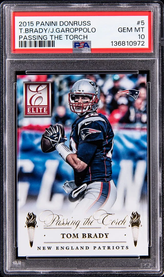 2015 Panini Donruss Tom Brady/Jimmy Garoppolo Passing the Torch #5 card image