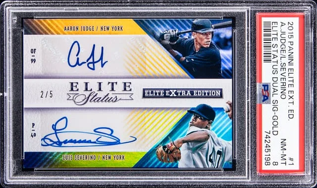 2015 Panini Elite Extra Edition Aaron Judge/Luis Severino Elite Status Dual Signatures Gold #1 card image