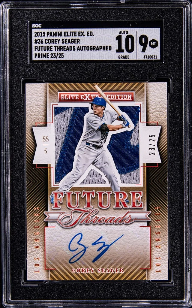 2015 Panini Elite Extra Edition Corey Seager Future Threads Autographed #36 card image