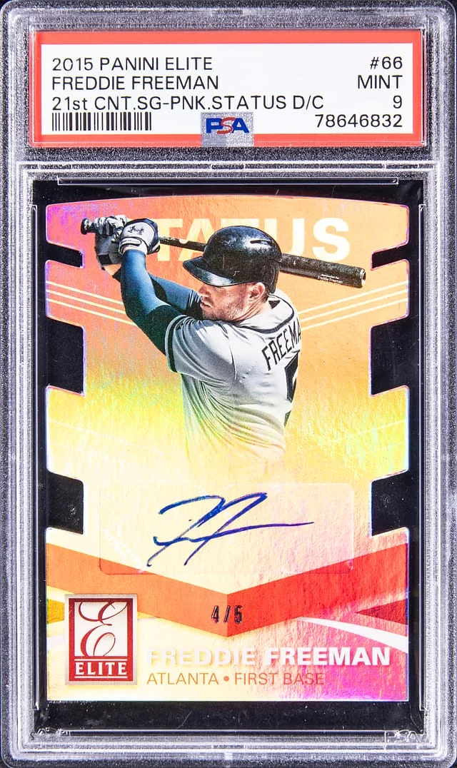 2015 Panini Elite Freddie Freeman 21st Century Signatures Pink Status Die Cut #66 card image
