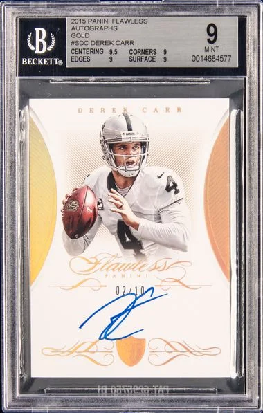 2015 Panini Flawless Autographs Gold Sdc Derek Carr #no-number card image