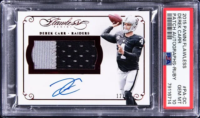 2015 Panini Flawless Derek Carr Patch Autograph Ruby #PA-DC card image